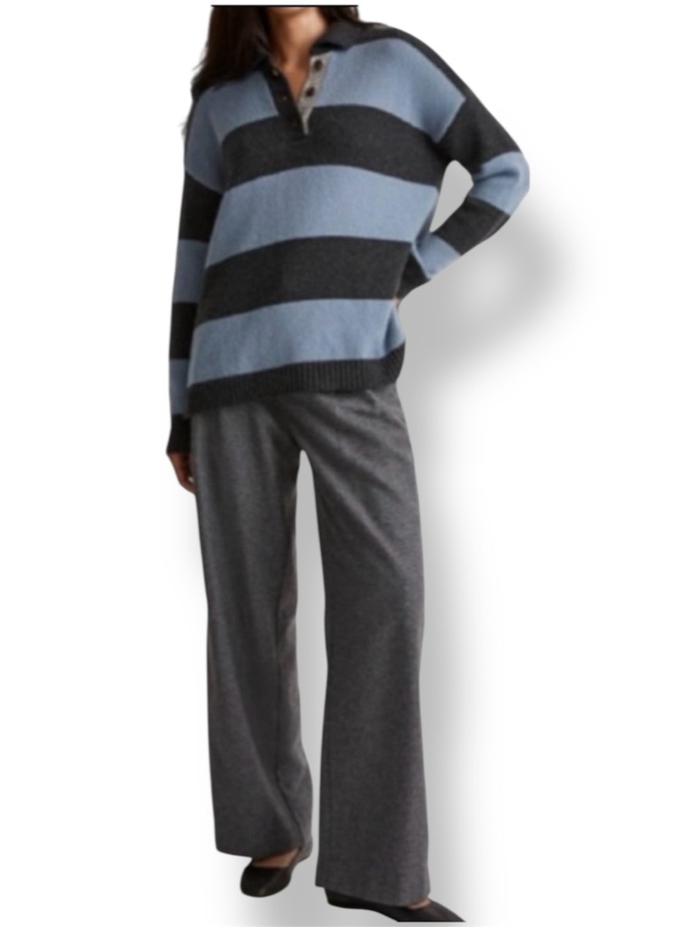 MADEWELL Rugby Stripe Polo Sweater Wool/Alpaca/Poly In Blue & Gray Size. XXS